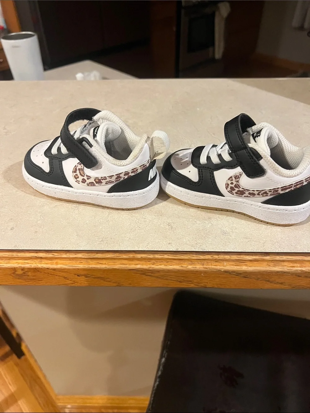 Nike Kids Black & White Sneakers with Leopard Swoosh